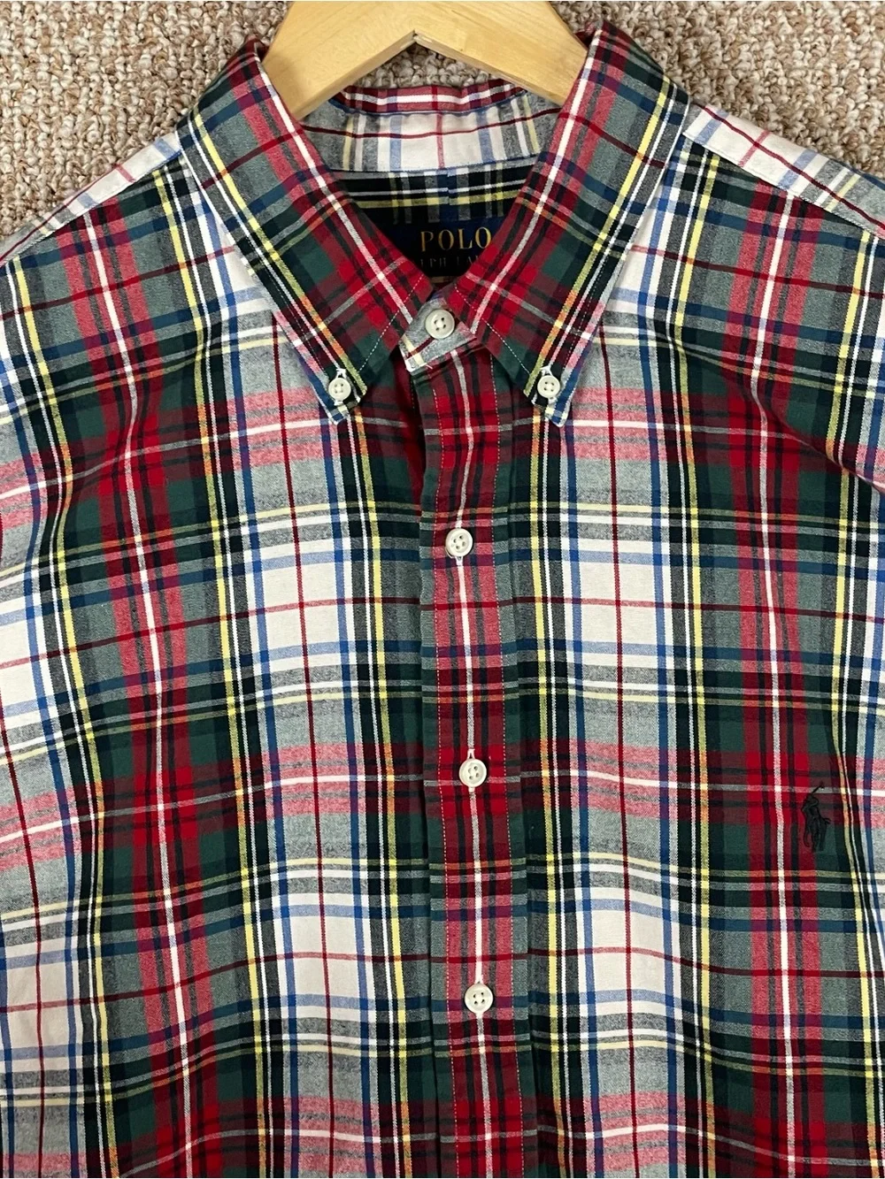 Polo Ralph Lauren Shirt XLT Red Plaid Brushed Cotton Oxford Button Up T352
